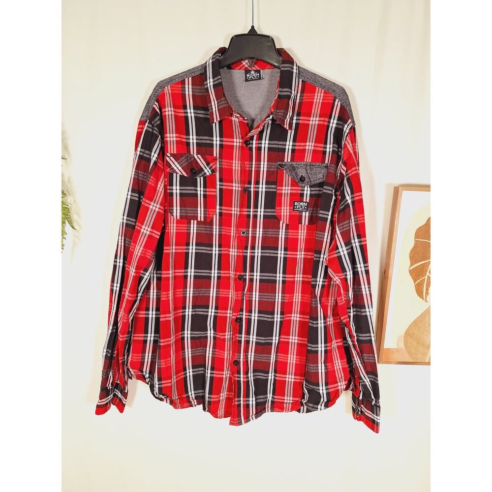 Born Fly Men's Multi-Colored Checkered Button-Up Long-Sleeved Shirt 3XL
